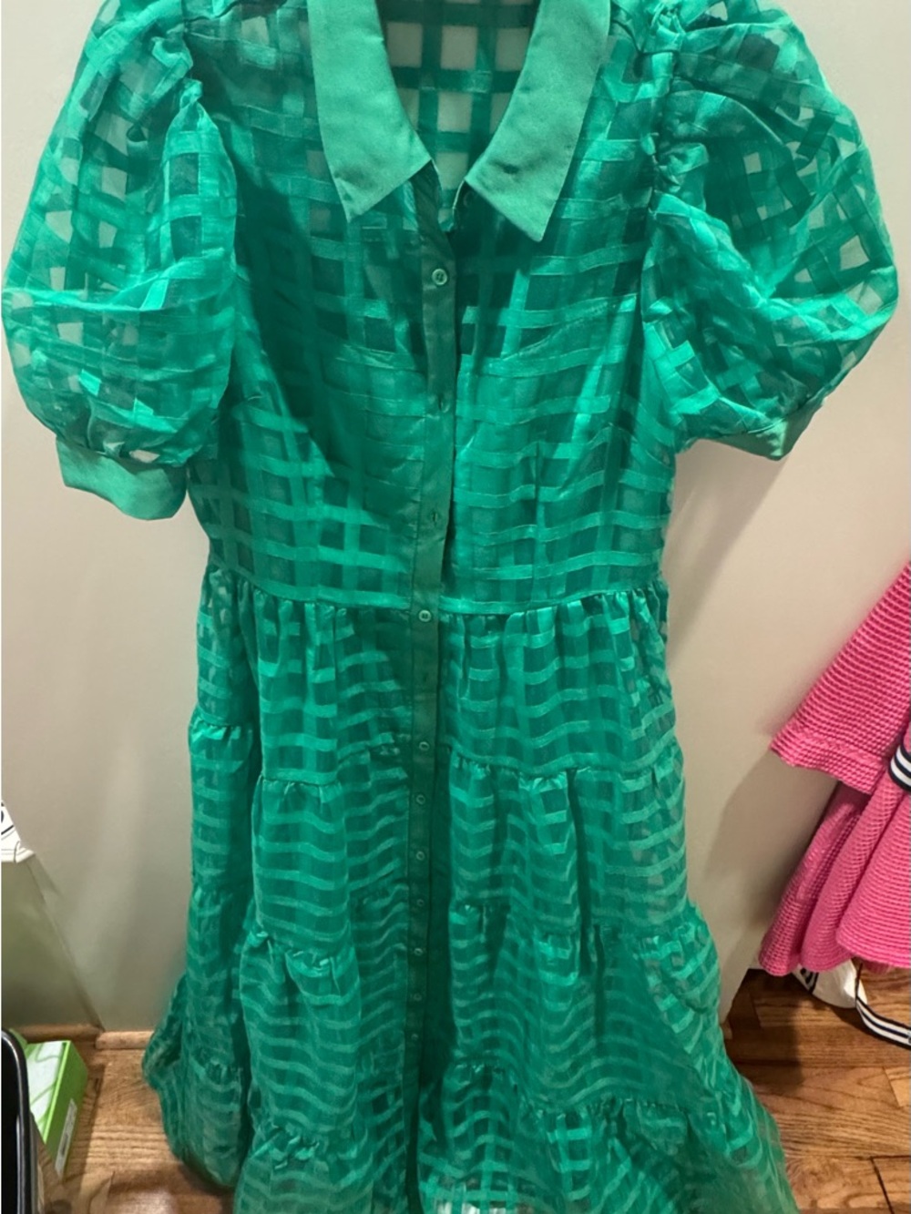 English Factory Gridded Organza Tiered Maxi Dress